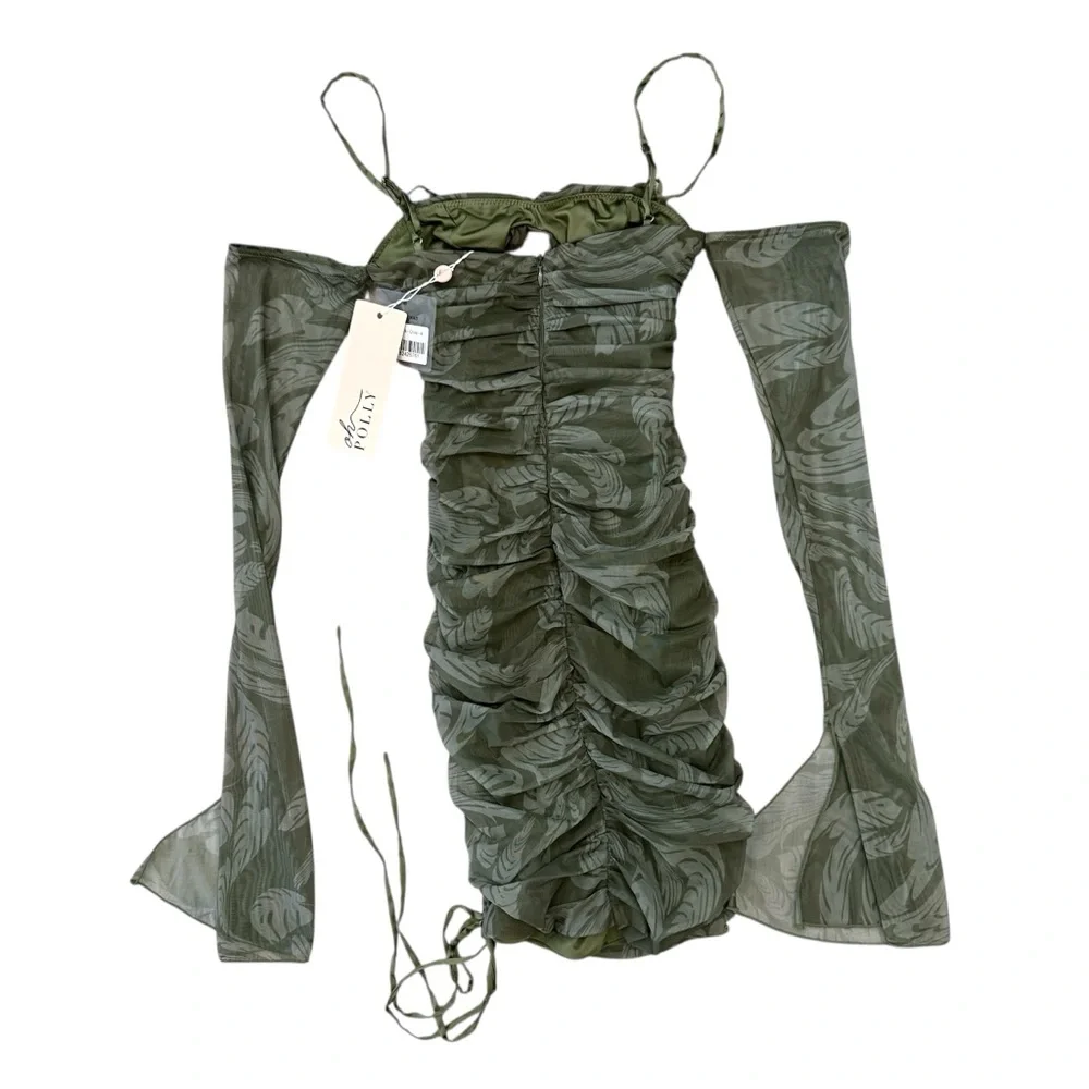 Oh Polly Olive Green Lace-Up Mini Dress - Picture 10 of 12